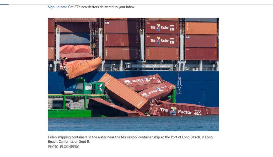 Les conteneurs d'expédition s'échappent au-dessus du navire du Mississippi à Port de Long Beach, l'un des ports les plus fréquentés aux États-Unis